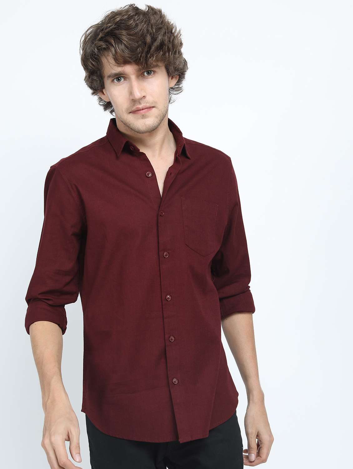men long sleeved solid casual shirt