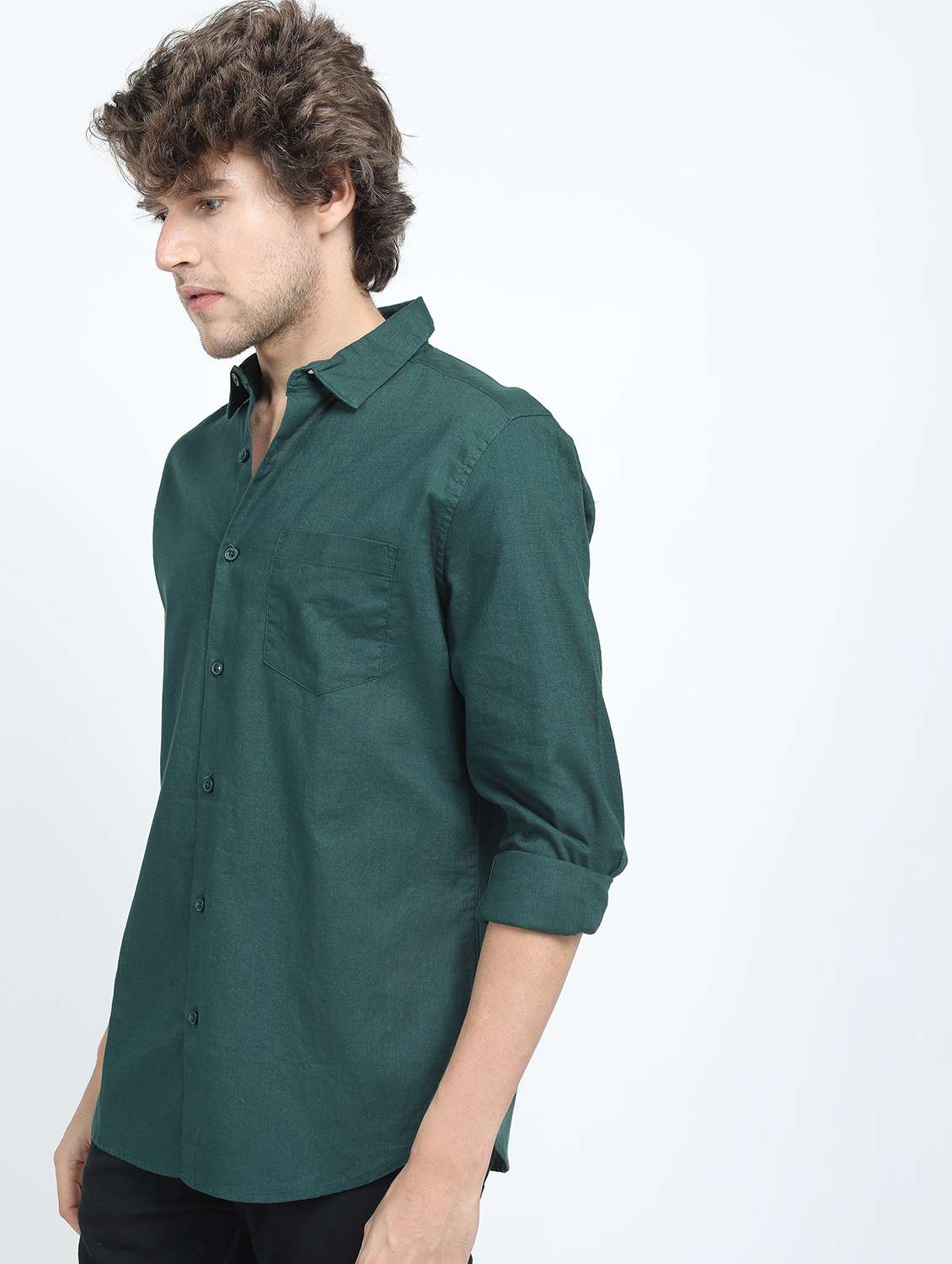 men long sleeved solid casual shirt - 21487450 - Standard Image - 1