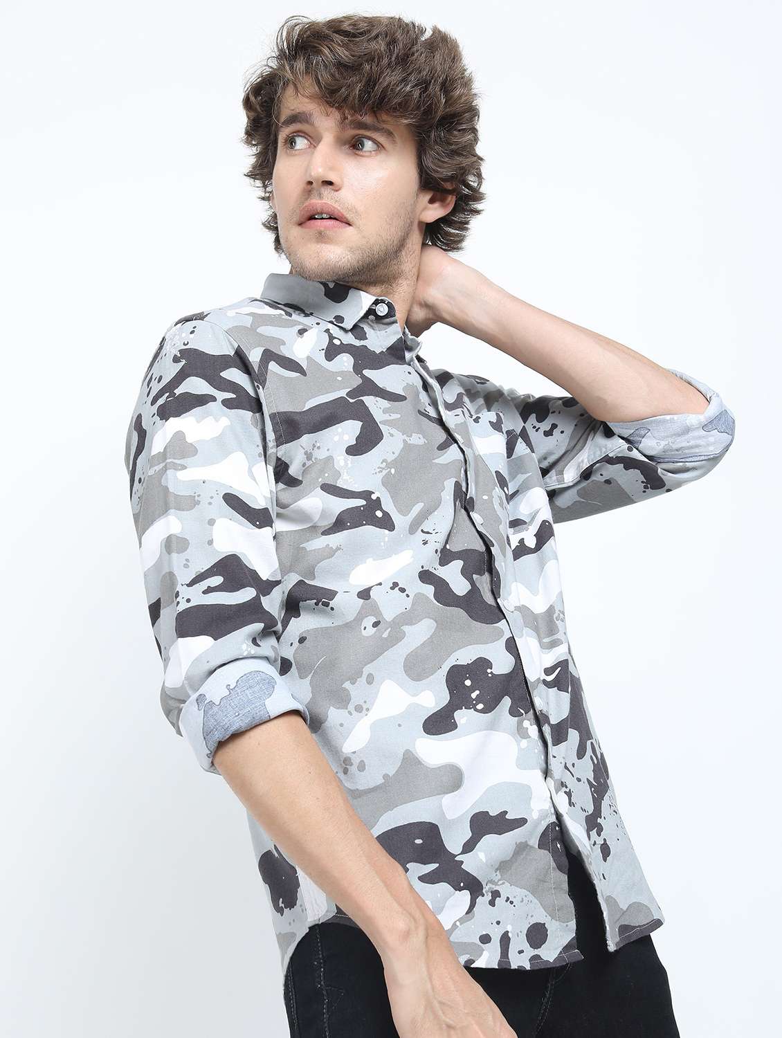 men long sleeved camouflage printed casual shirt - 21487453 -  Standard Image - 1