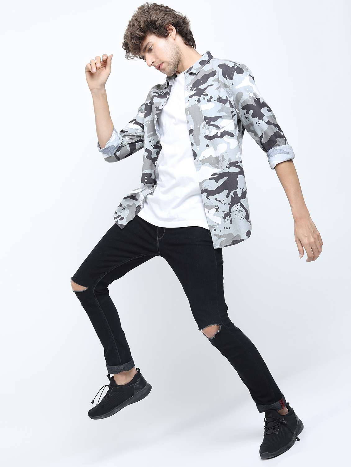 men long sleeved camouflage printed casual shirt - 21487453 -  Standard Image - 4