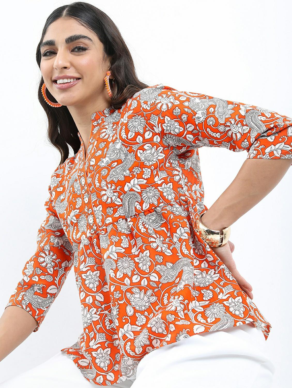orange printed regular top - 21487455 - Standard Image - 1