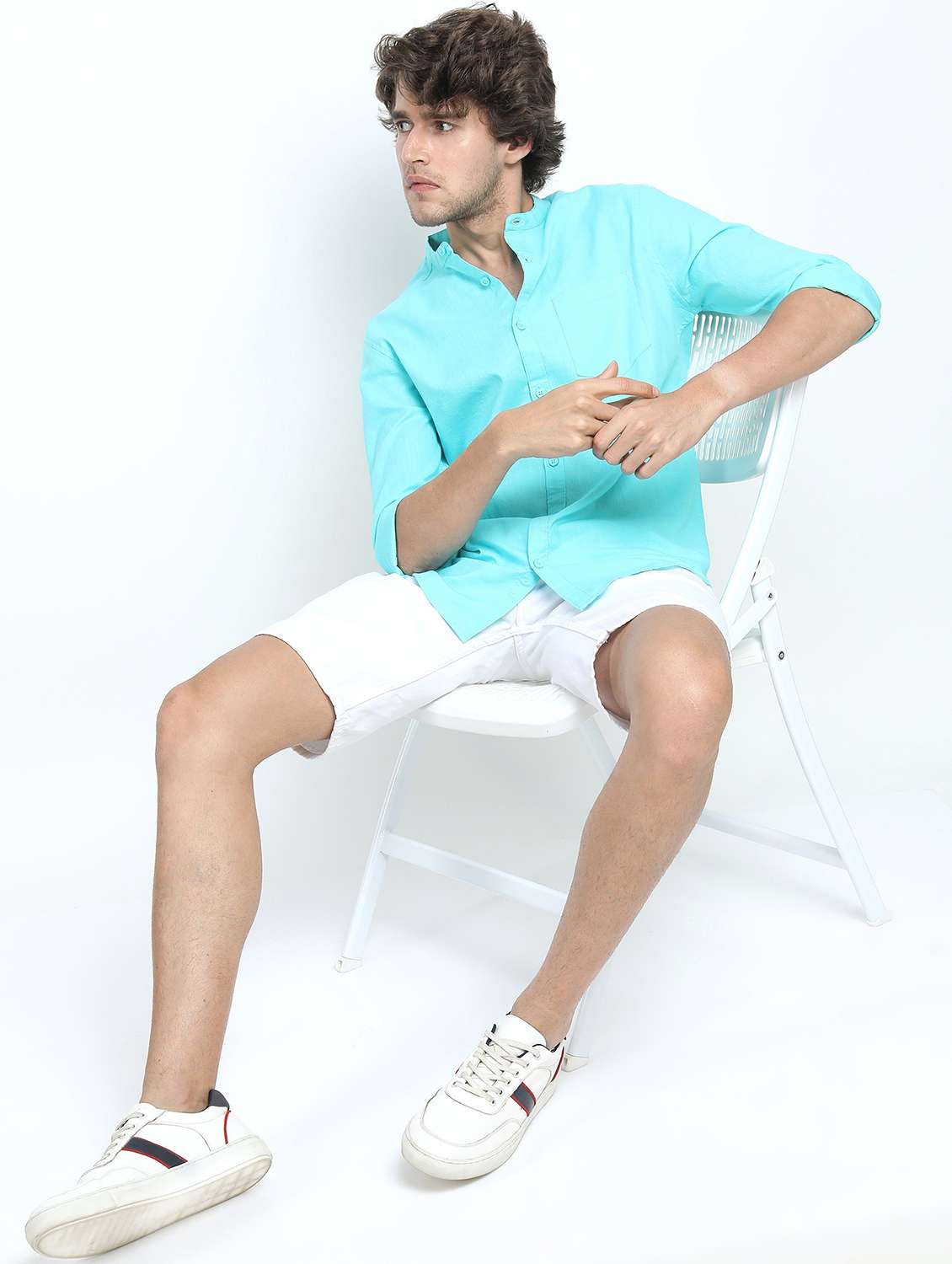 men long sleeved solid casual shirt - 21487456 -  Standard Image - 4