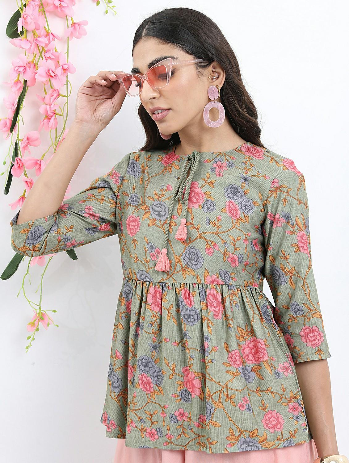 green floral printed regular top - 21487460 - Standard Image - 1
