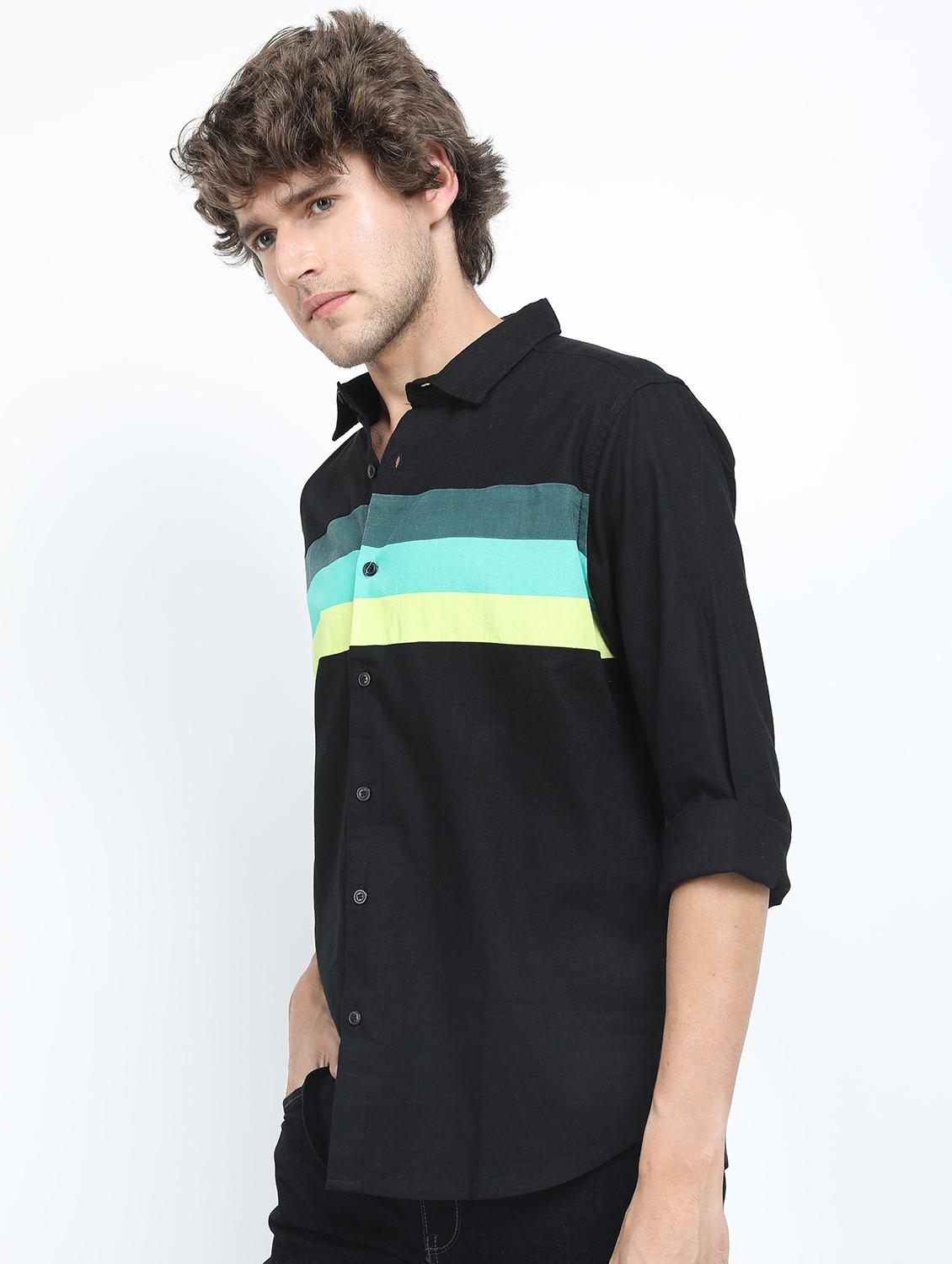 men long sleeved color block casual shirt - 21487461 - Standard Image - 1