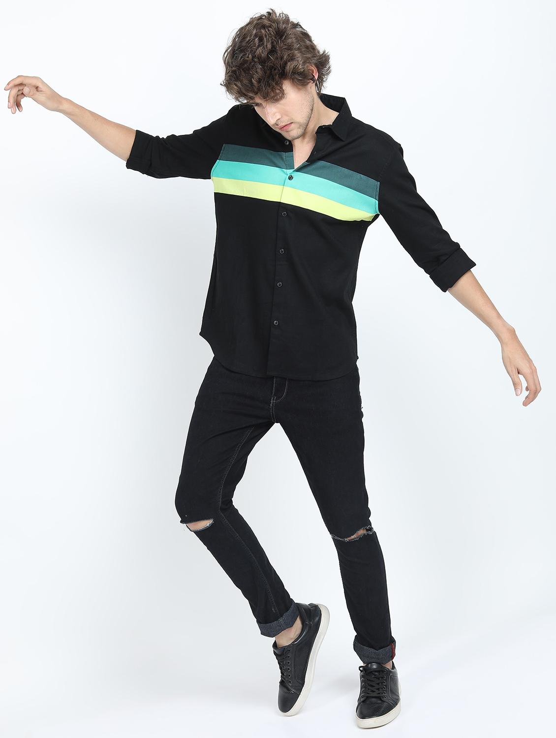 men long sleeved color block casual shirt - 21487461 - Standard Image - 4
