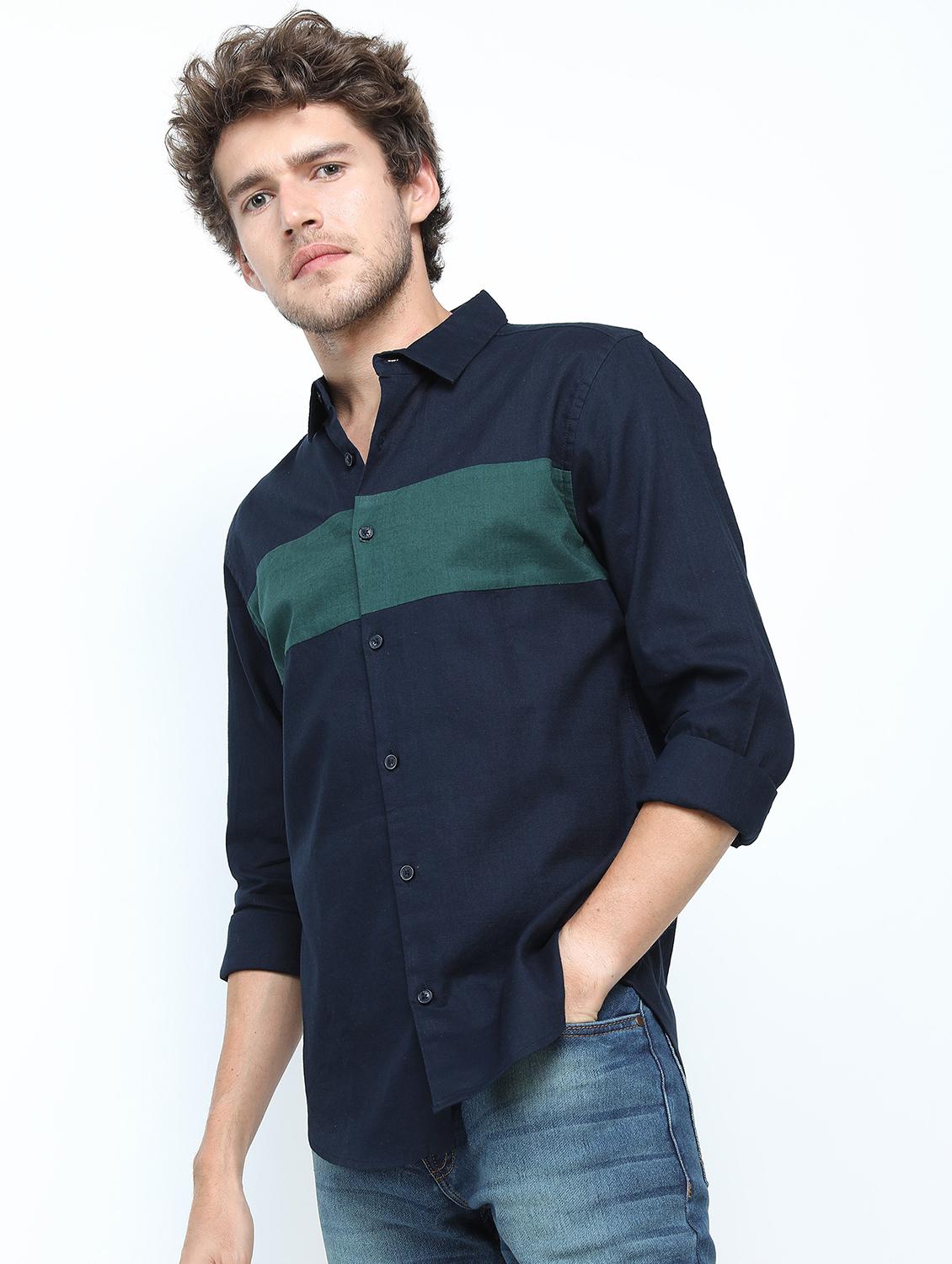 men long sleeved color block casual shirt - 21487476 - Standard Image - 1