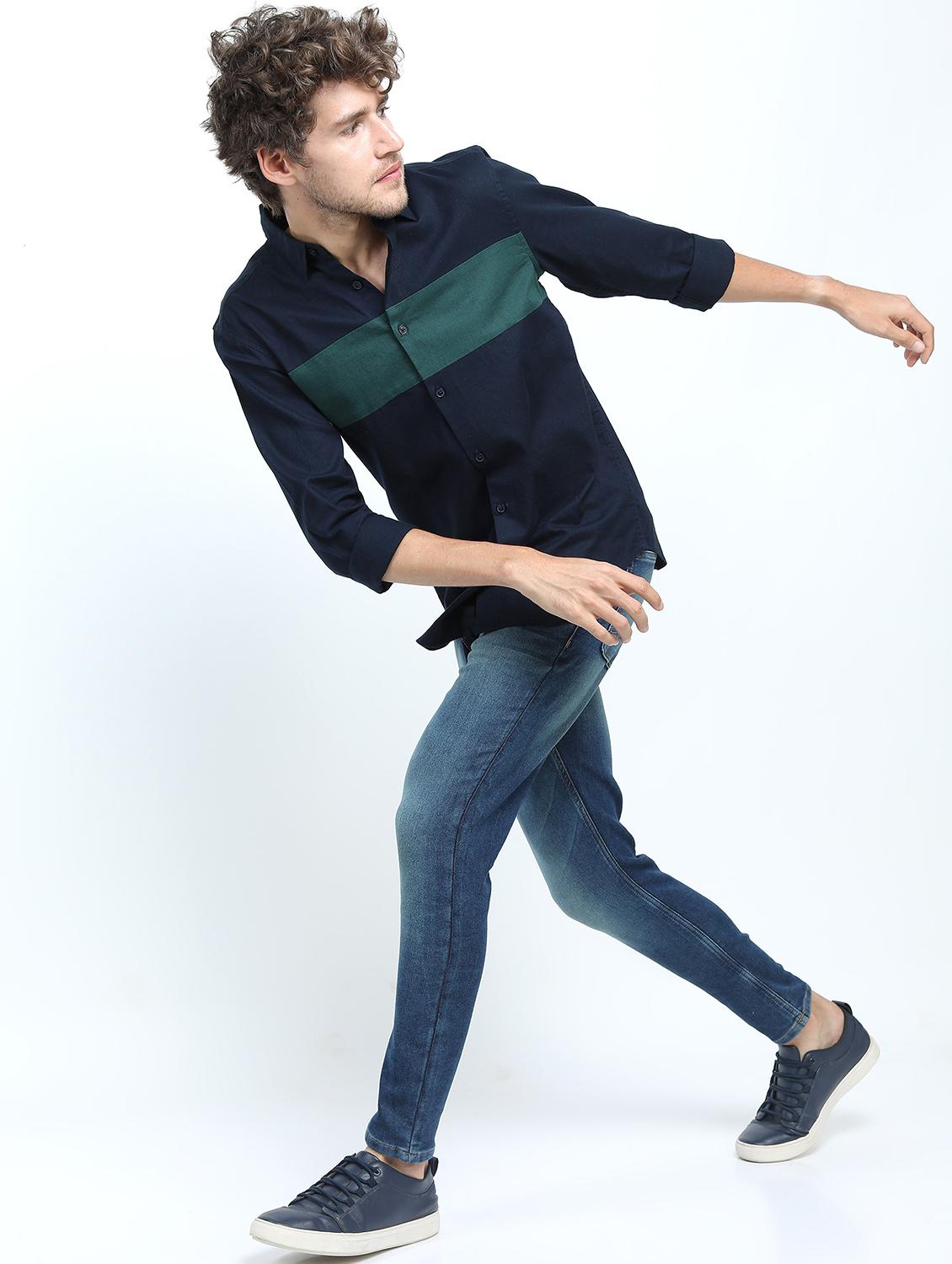 men long sleeved color block casual shirt - 21487476 - Standard Image - 4