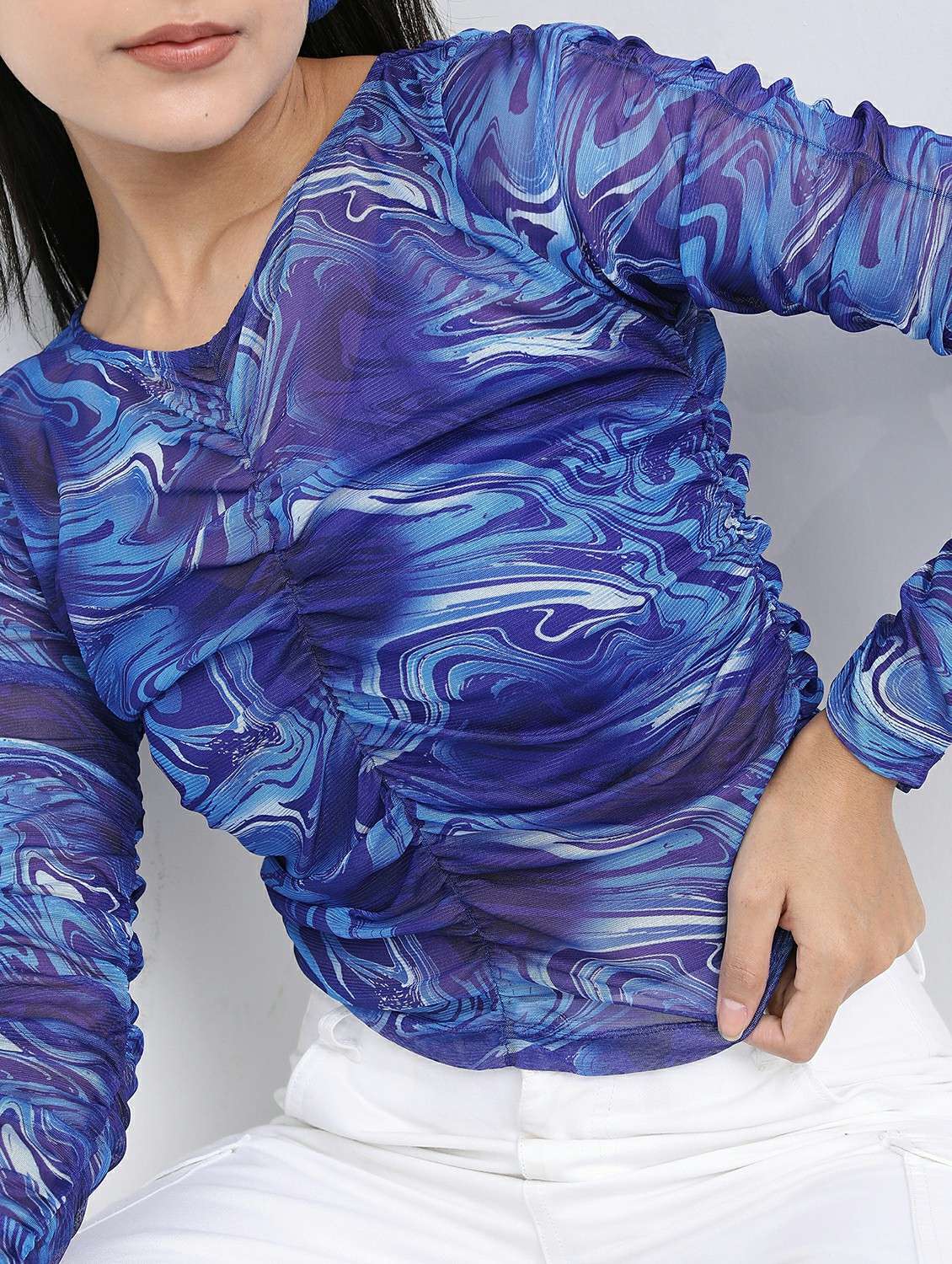 women blue cotton blend crop top - 21487481 -  Standard Image - 4