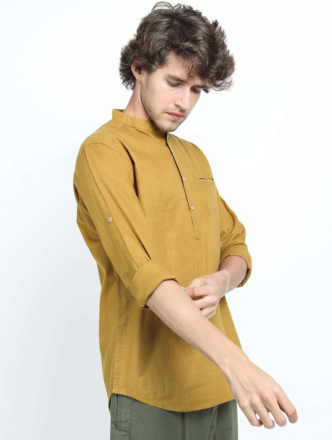 men mandarin neck solid short kurta - 21487482 -  Standard Image - 1