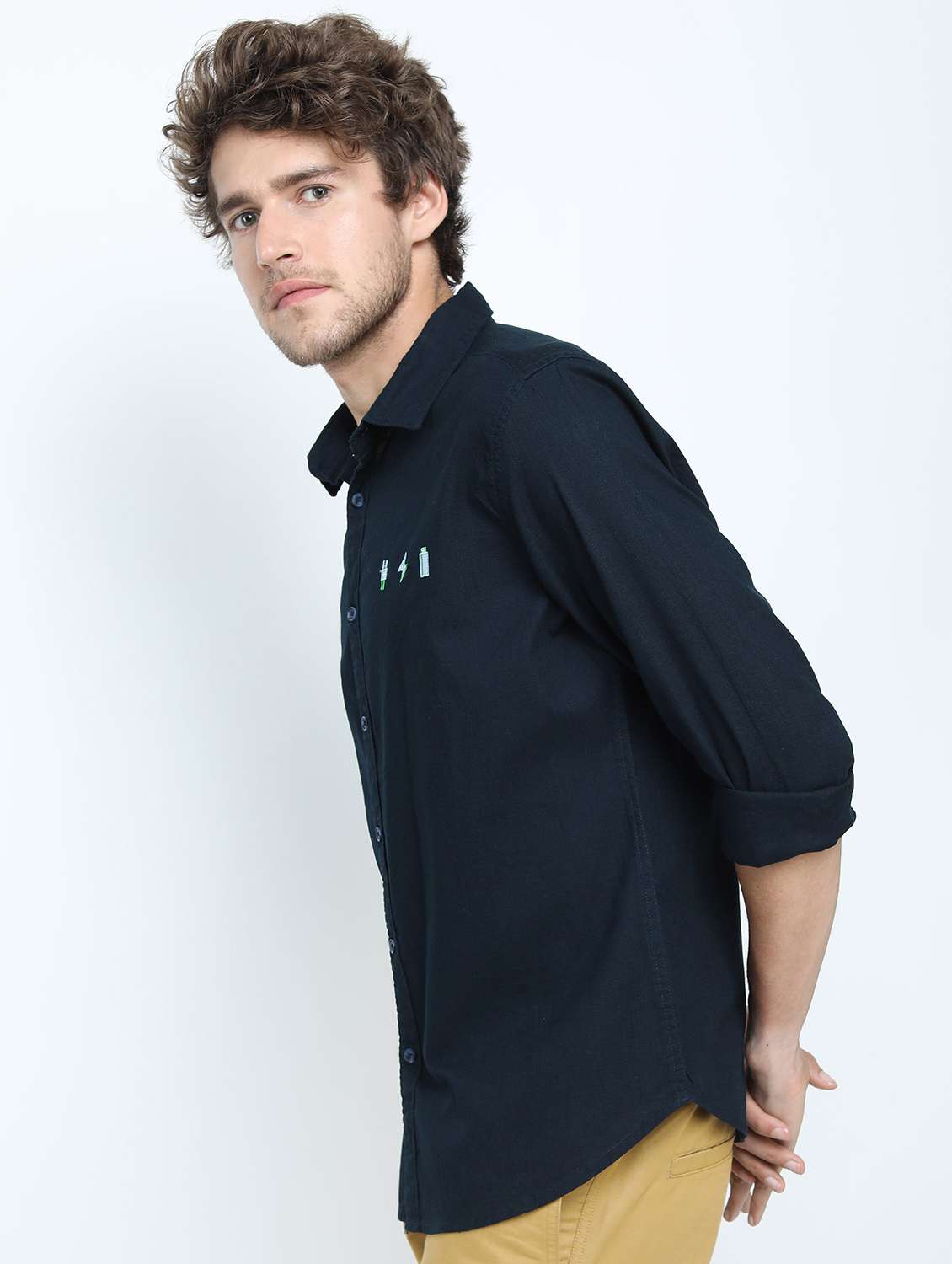 men long sleeved solid casual shirt - 21487486 -  Standard Image - 1