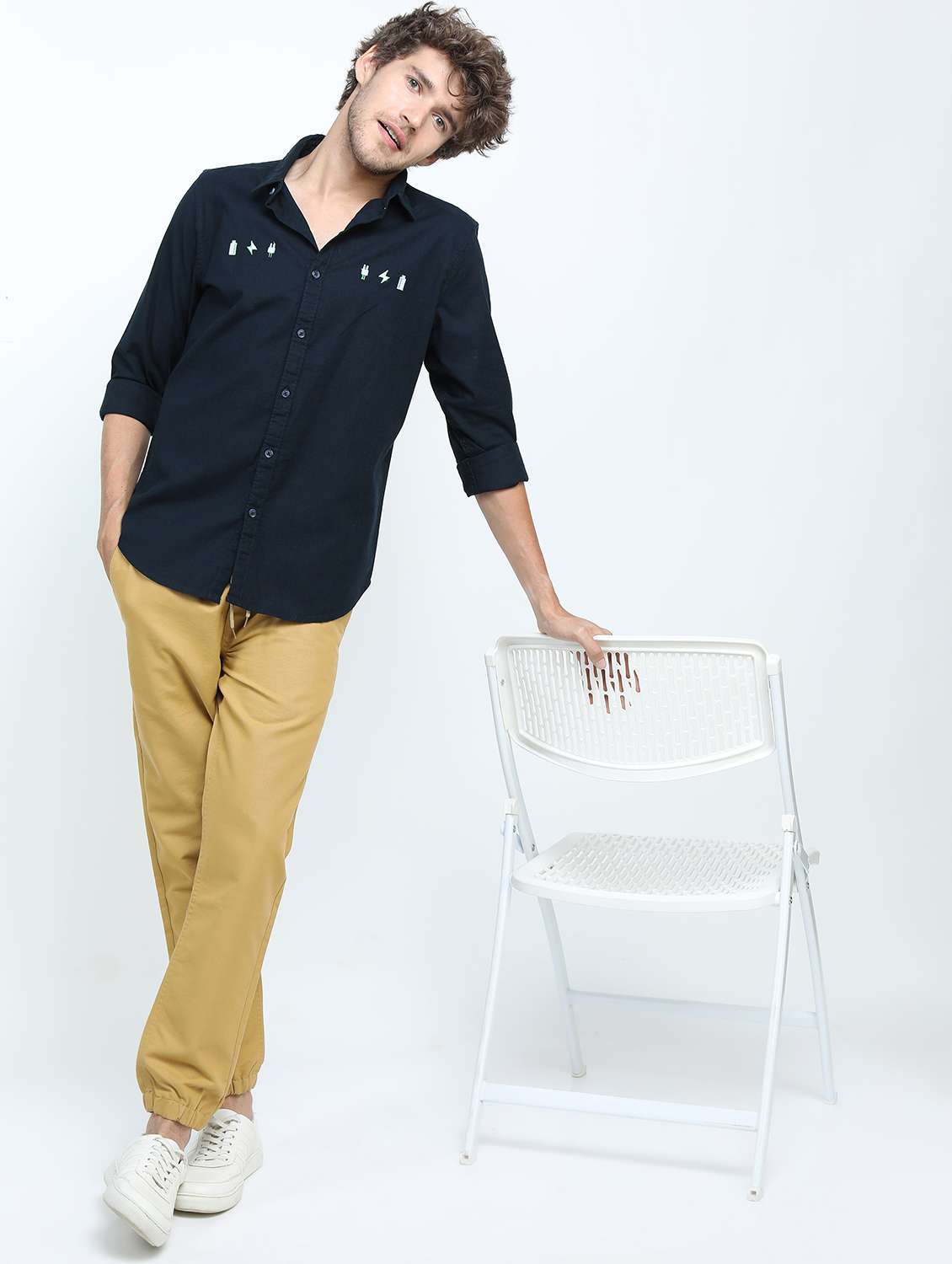 men long sleeved solid casual shirt - 21487486 -  Standard Image - 4