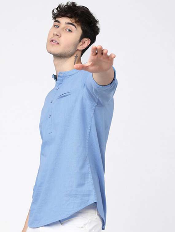men mandarin neck solid short kurta - 21487489 -  Standard Image - 1