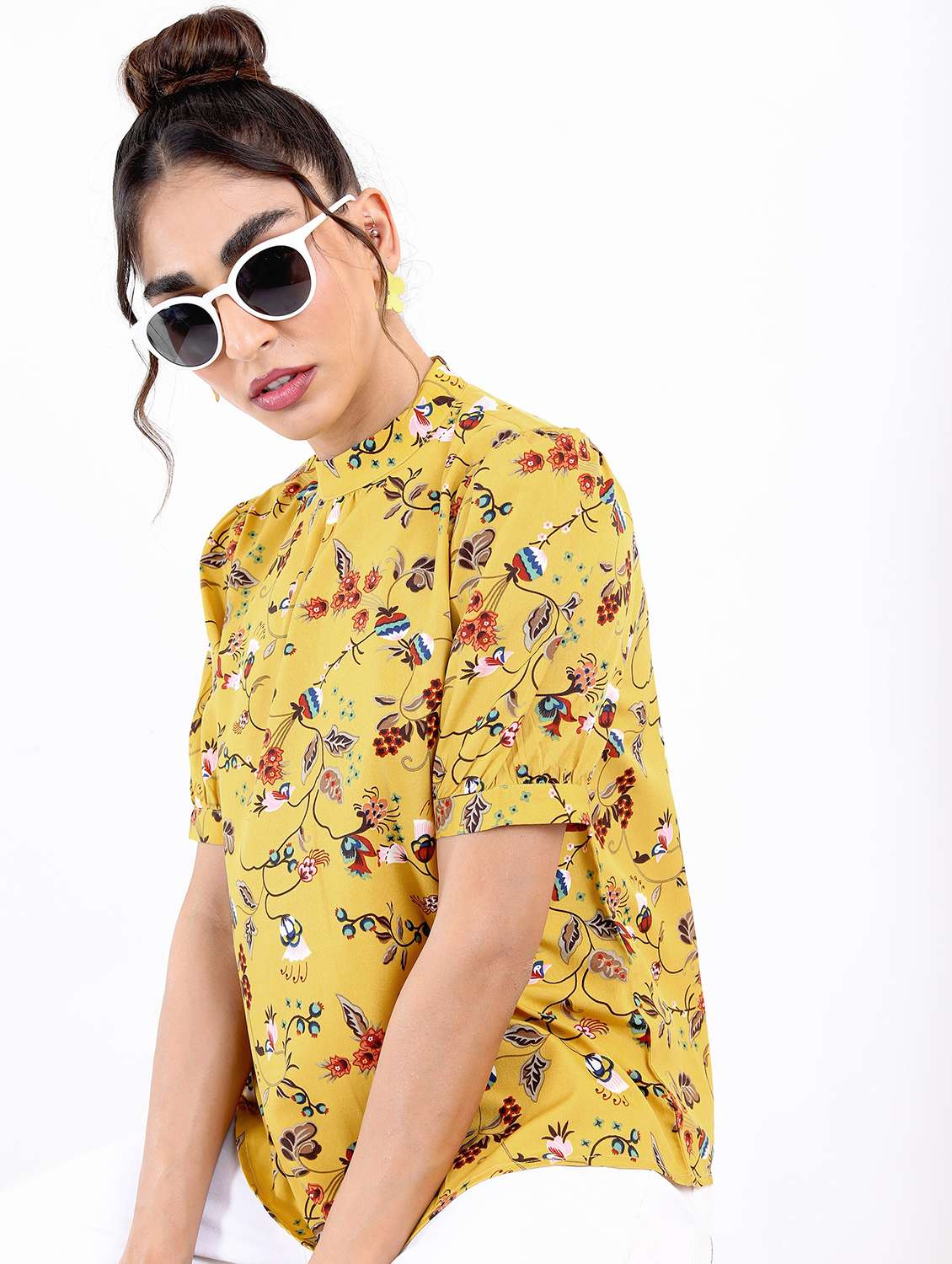 women yellow cotton blend regular top - 21487490 -  Standard Image - 1