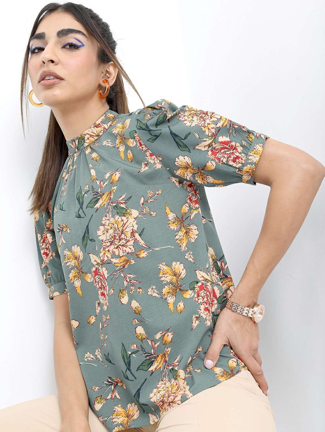 women green cotton blend regular top - 21487493 - Standard Image - 1