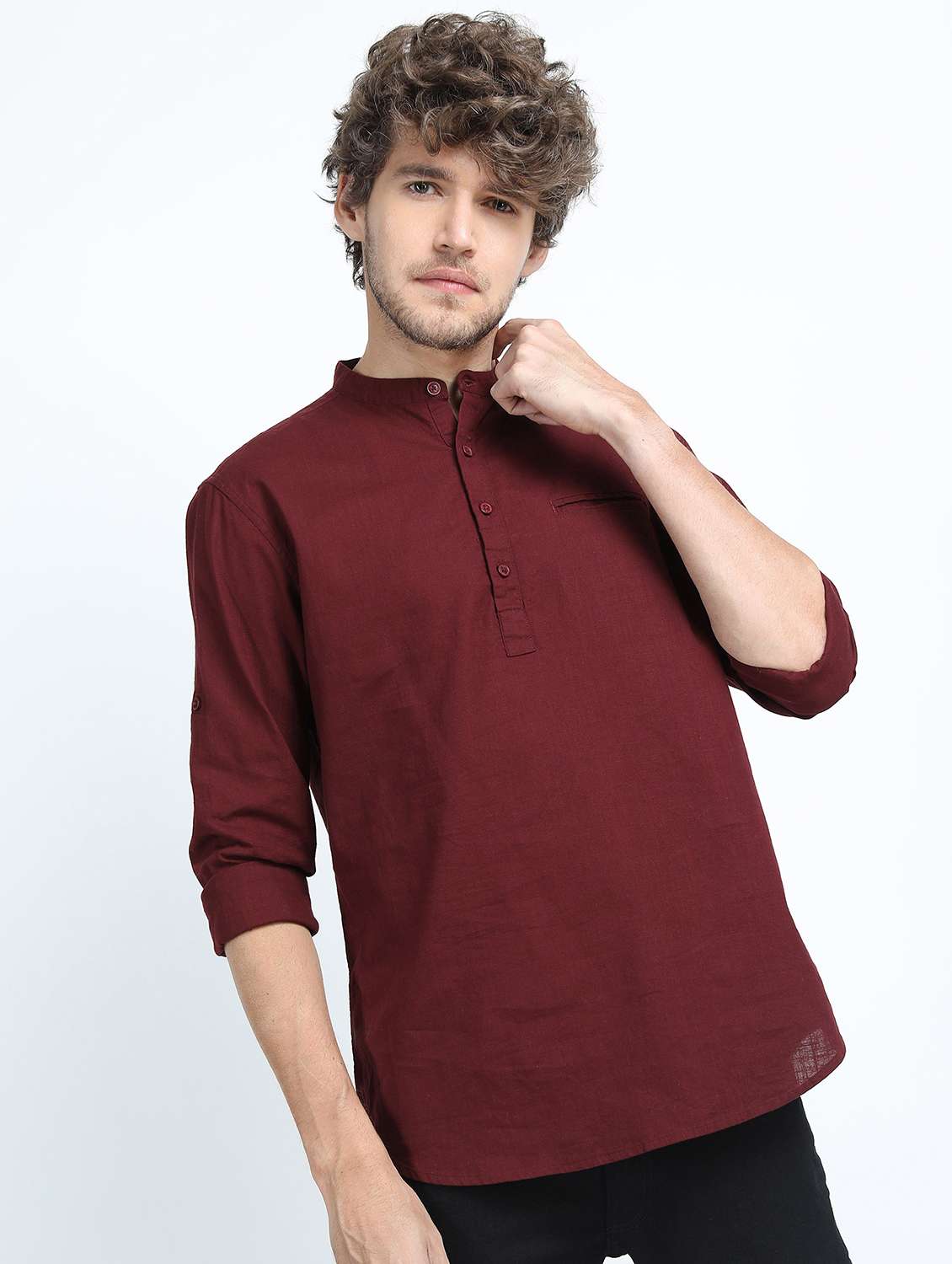men mandarin neck solid short kurta