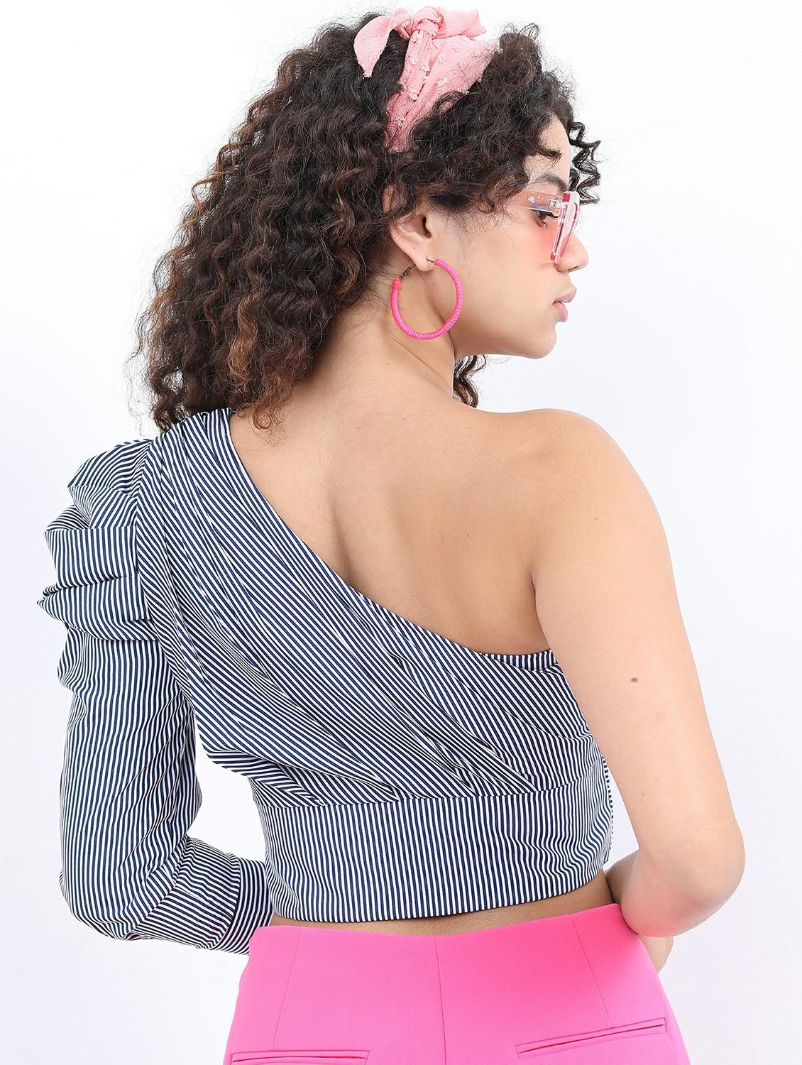 blue stripes crop top - 21487501 -  Standard Image - 1