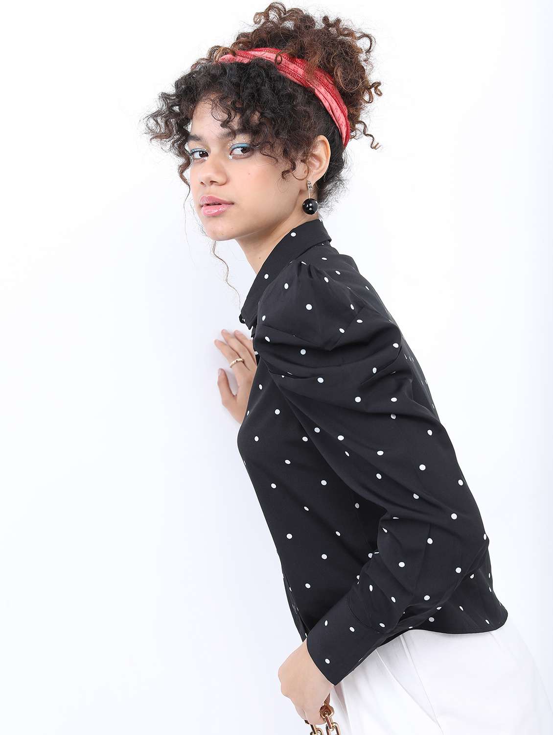 black polka dot printed crop top - 21487505 -  Standard Image - 1