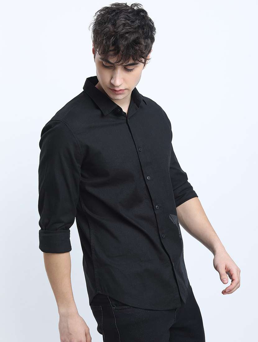 black cotton blend casual shirt - 21487507 -  Standard Image - 1