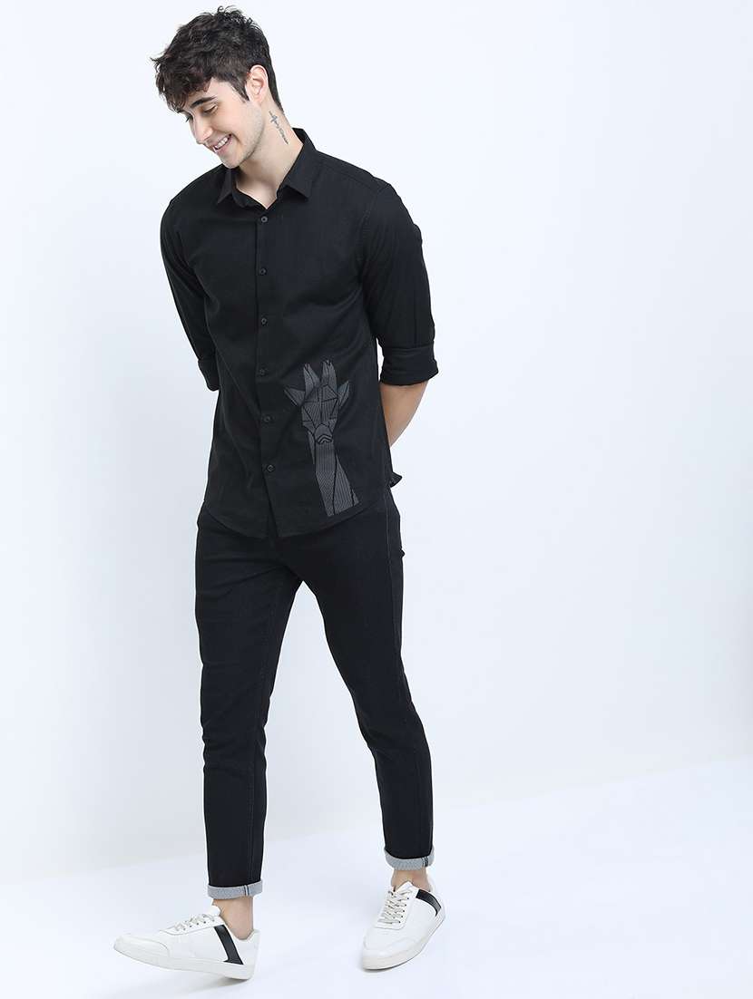black cotton blend casual shirt - 21487507 - Standard Image - 4