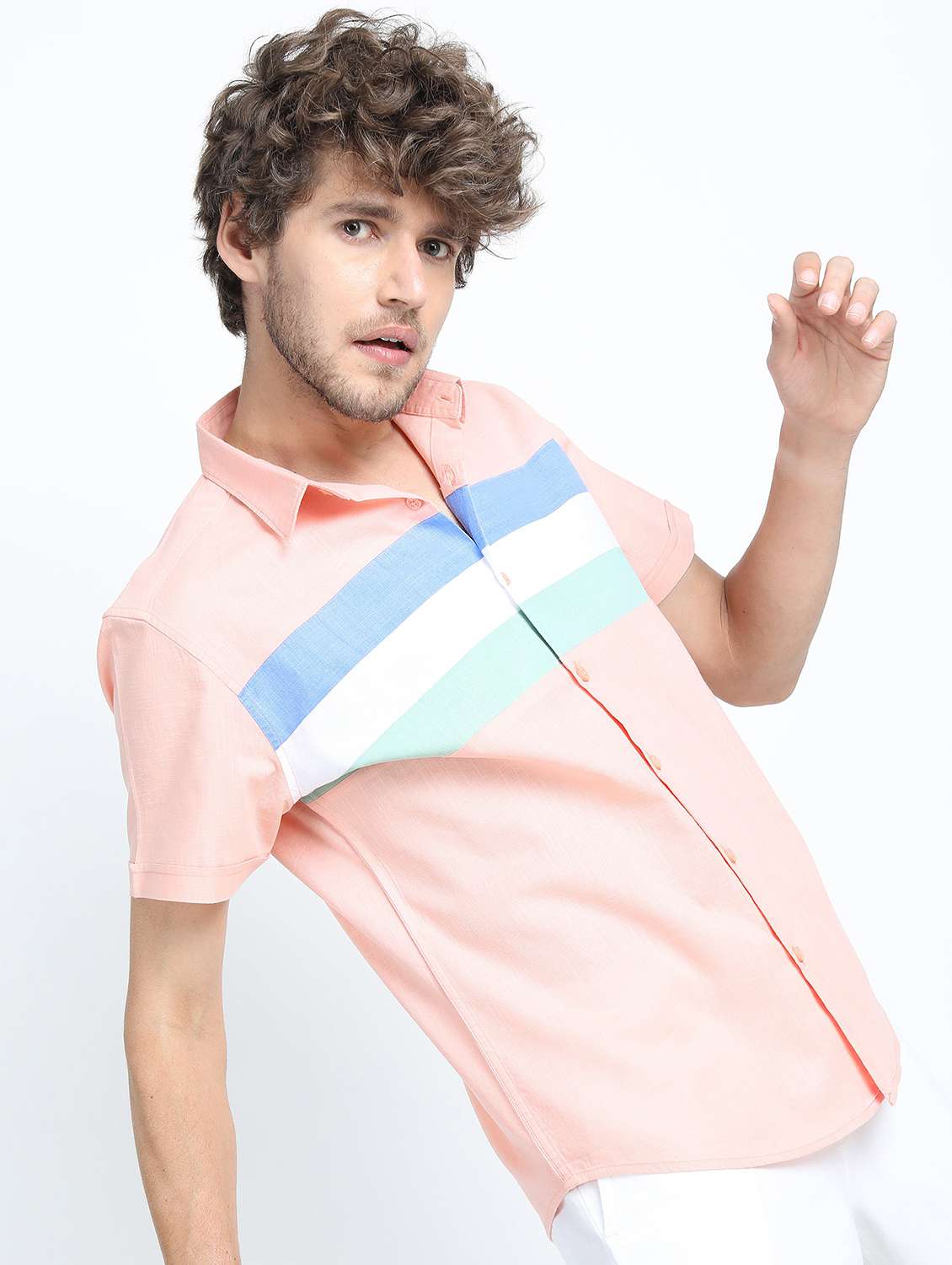 men short sleeved color block casual shirt - 21487513 -  Standard Image - 1