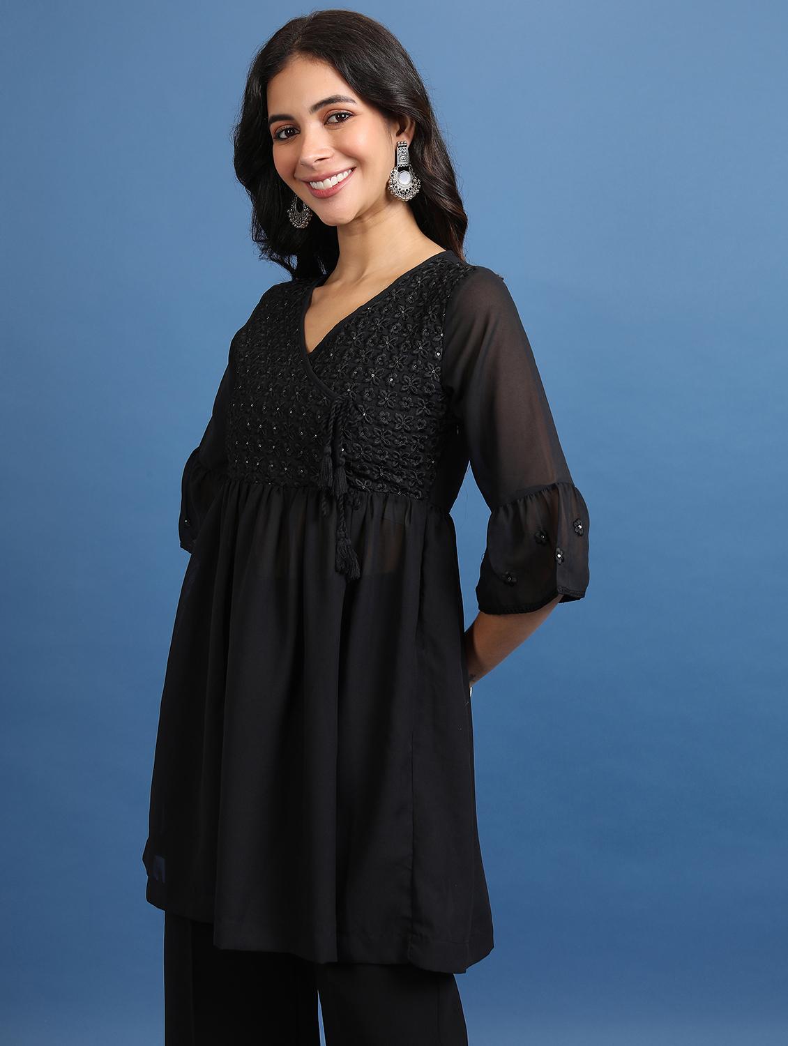 women black cotton blend a-line tunic - 21487515 - Standard Image - 1