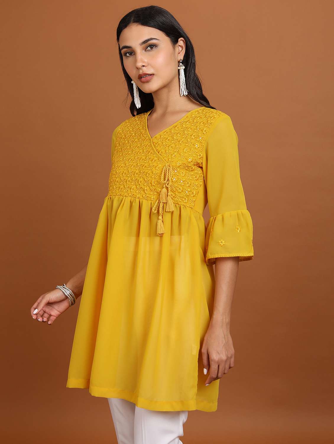 women yellow embroidered a-line tunic - 21487518 -  Standard Image - 1
