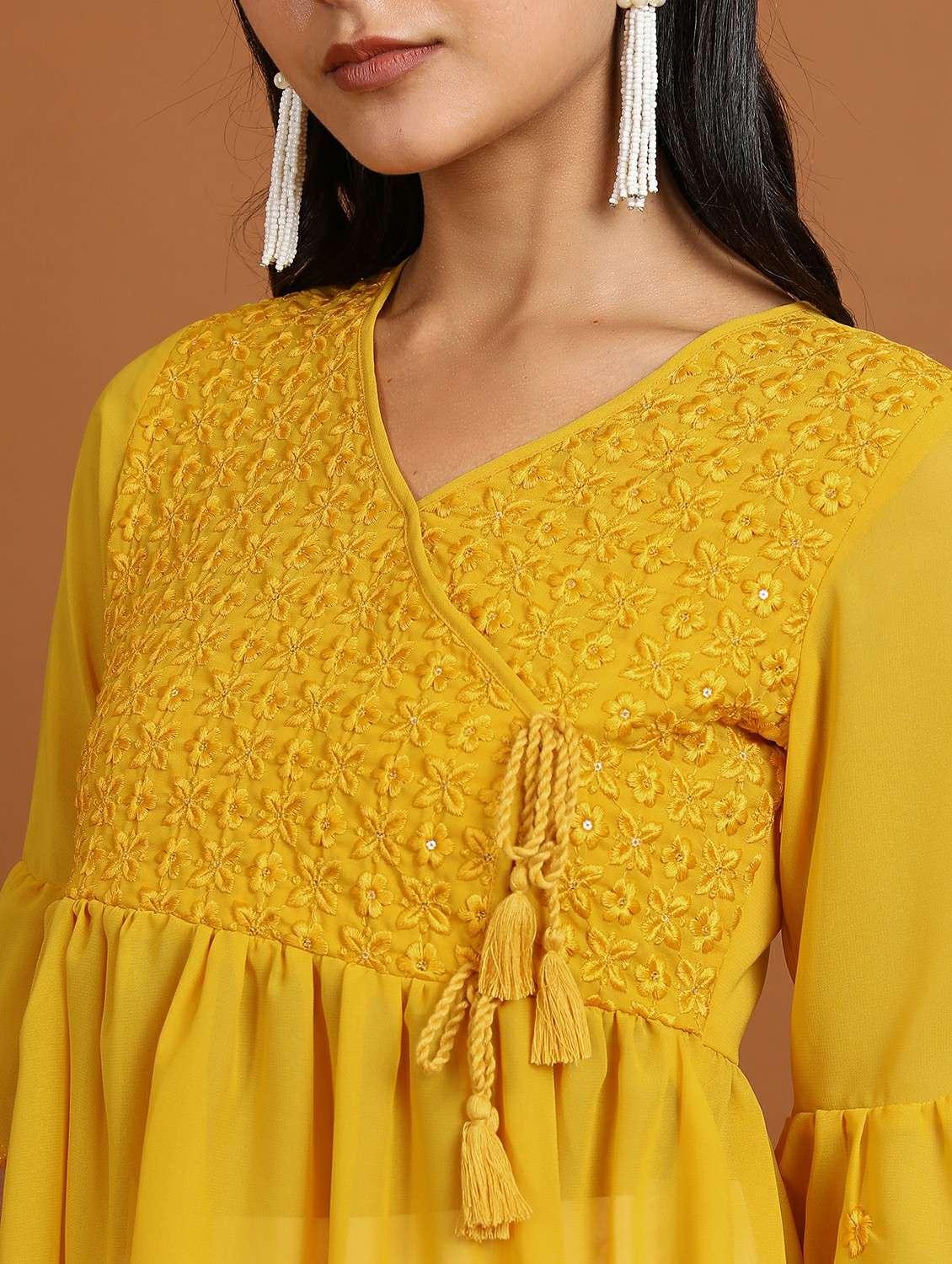 women yellow embroidered a-line tunic - 21487518 -  Standard Image - 4