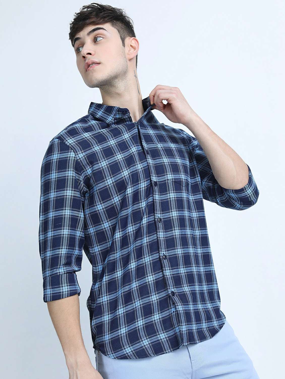 men long sleeved checkered casual shirt - 21487525 - Standard Image - 1
