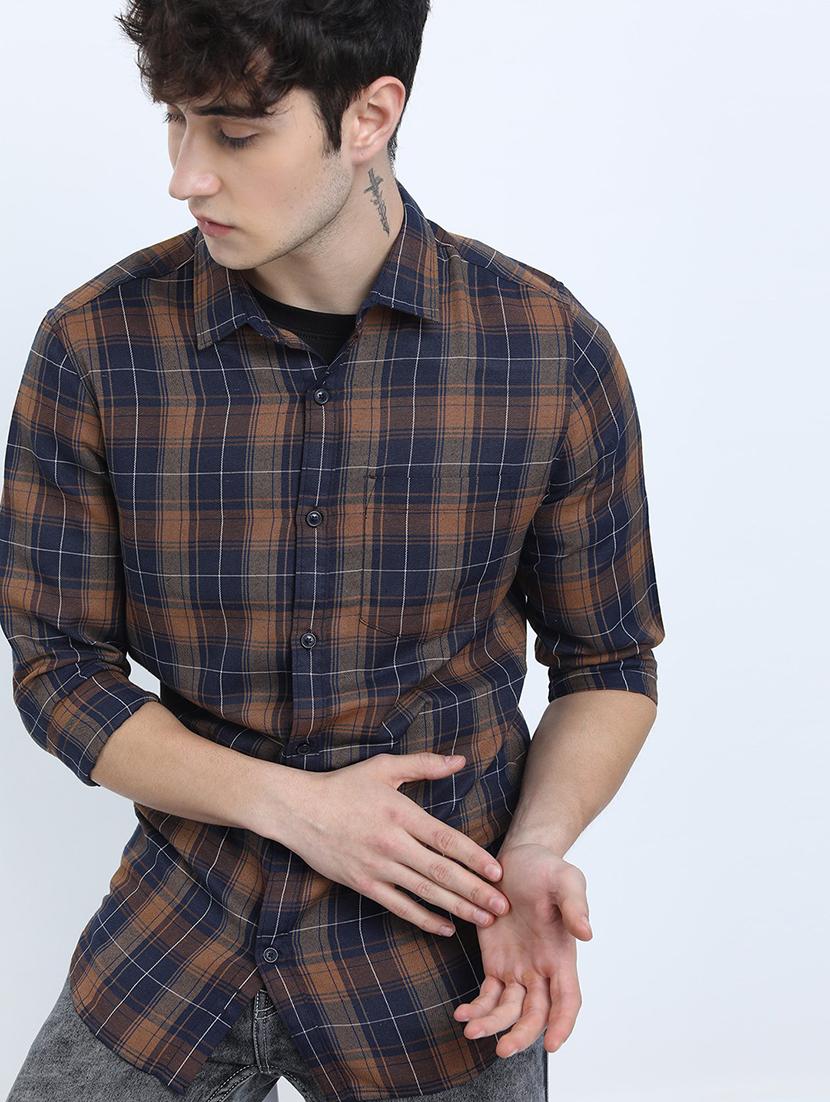 men long sleeved checkered casual shirt - 21487542 - Standard Image - 1