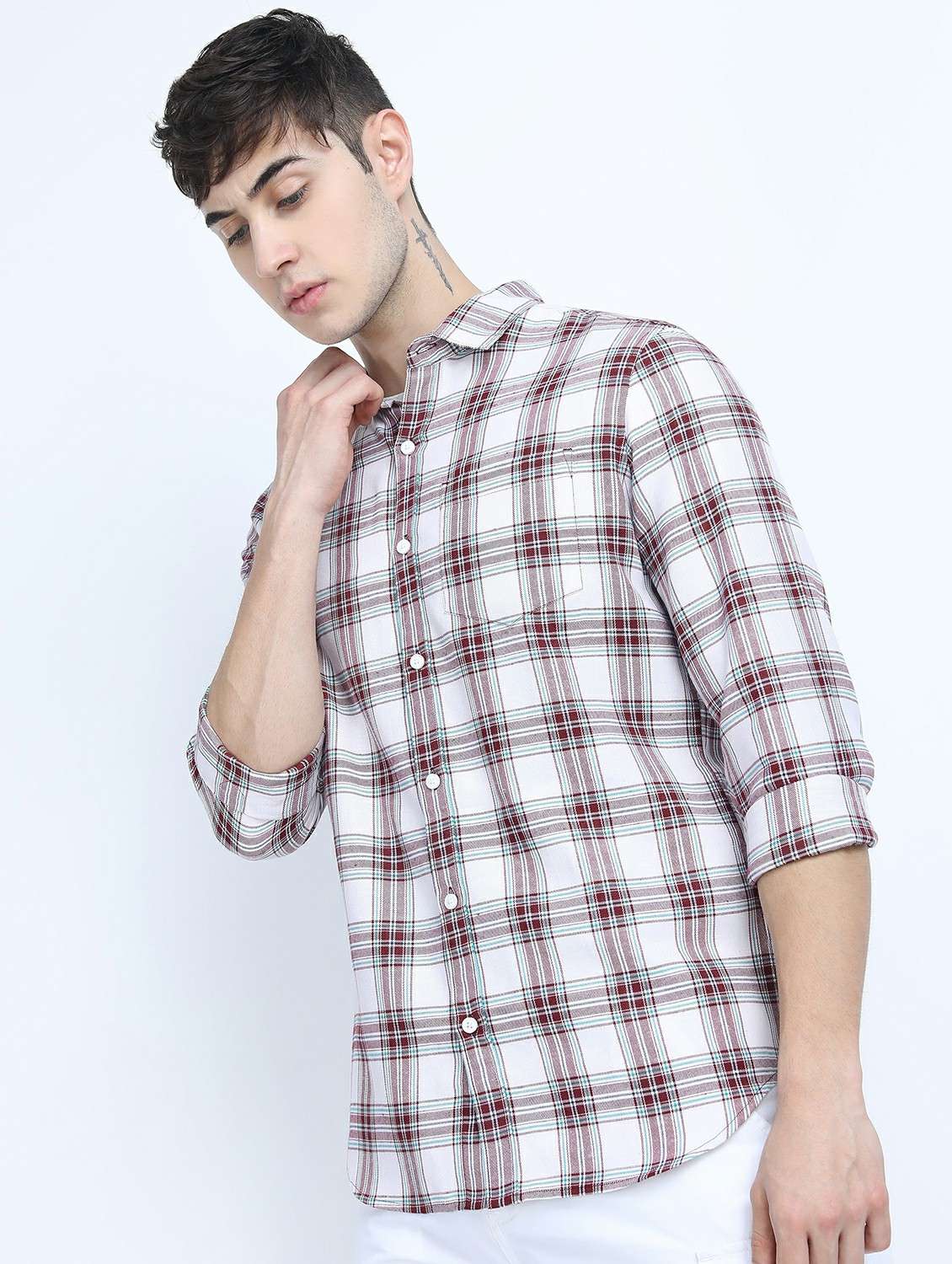men long sleeved checkered casual shirt - 21487544 -  Standard Image - 1