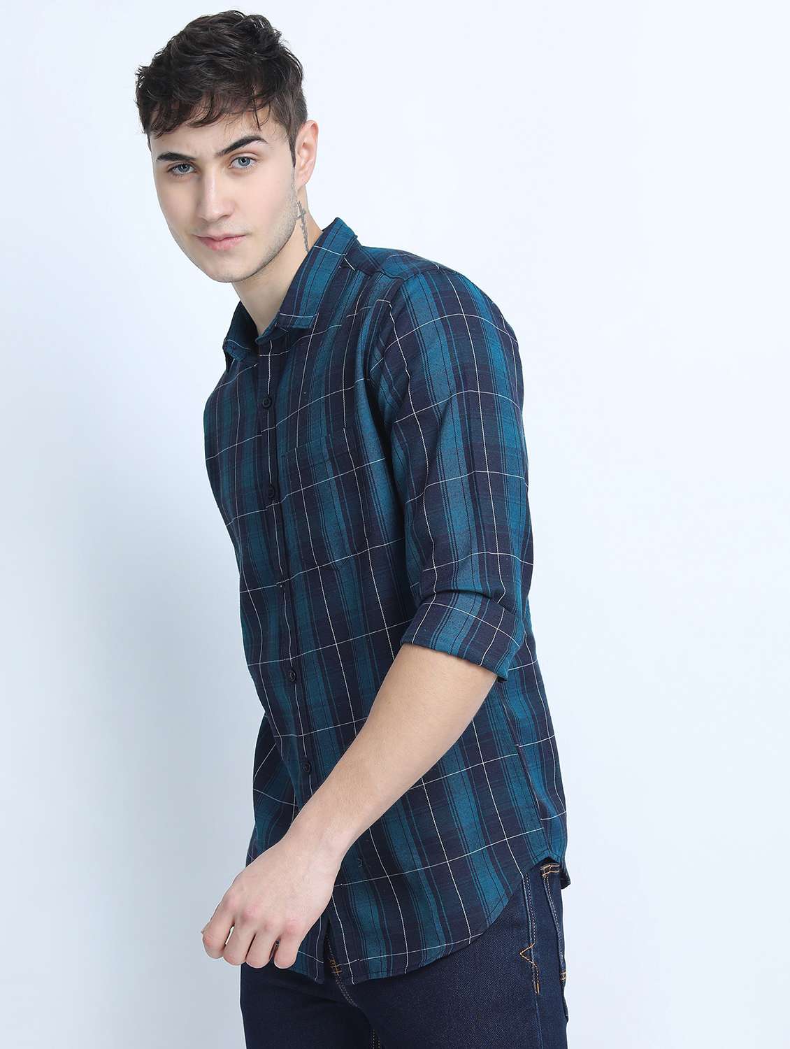 men collared checks casual shirt - 21487552 -  Standard Image - 1