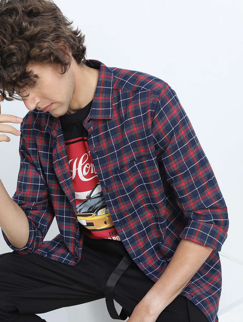 men collared checks casual shirt - 21487553 - Standard Image - 1