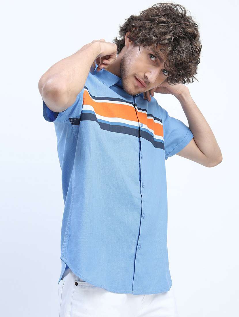 men collared color block casual shirt - 21487571 -  Standard Image - 1