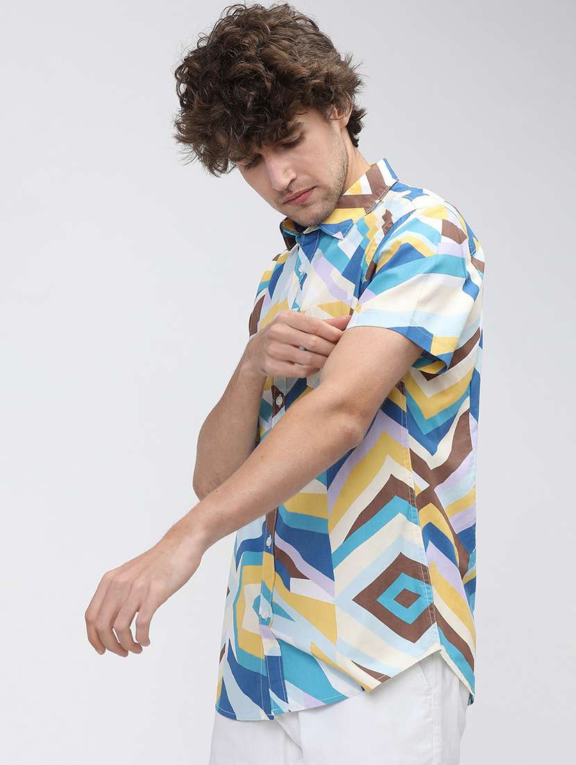 men collared printed casual shirt - 21487572 -  Standard Image - 1