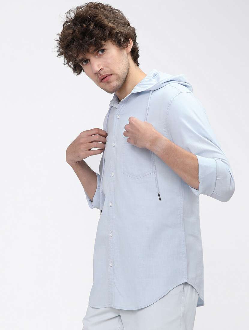 men hooded solid casual shirt - 21487573 -  Standard Image - 1