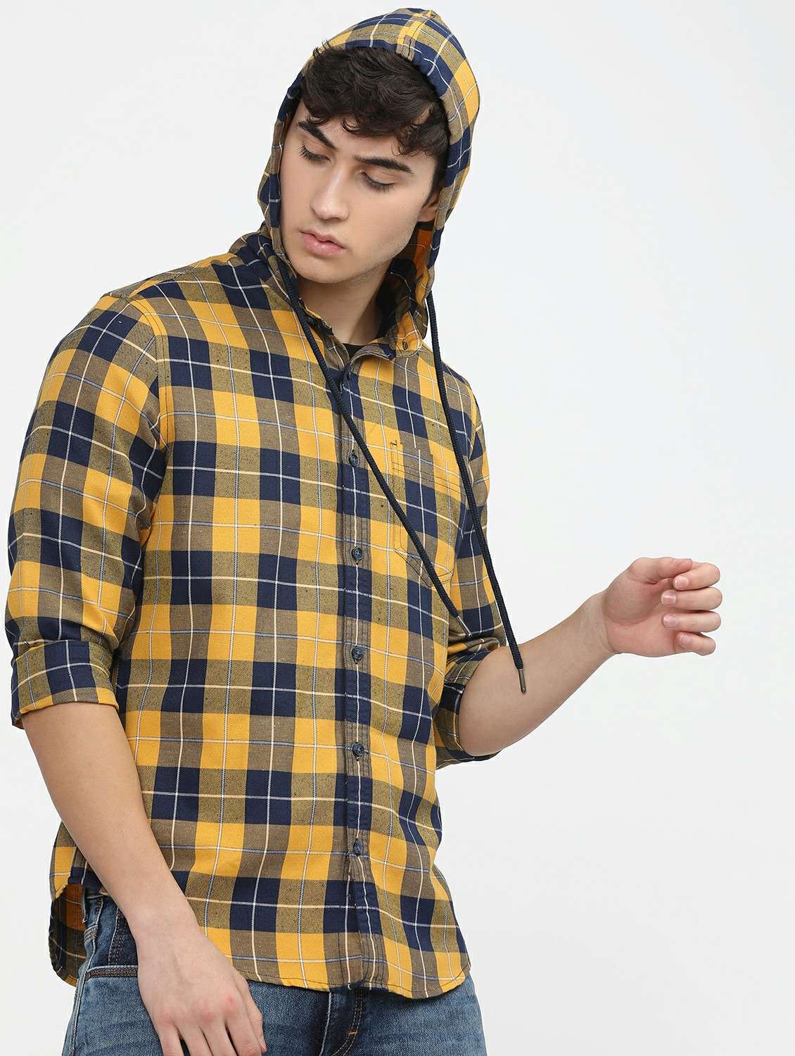 men hooded checks casual shirt - 21487586 -  Standard Image - 1