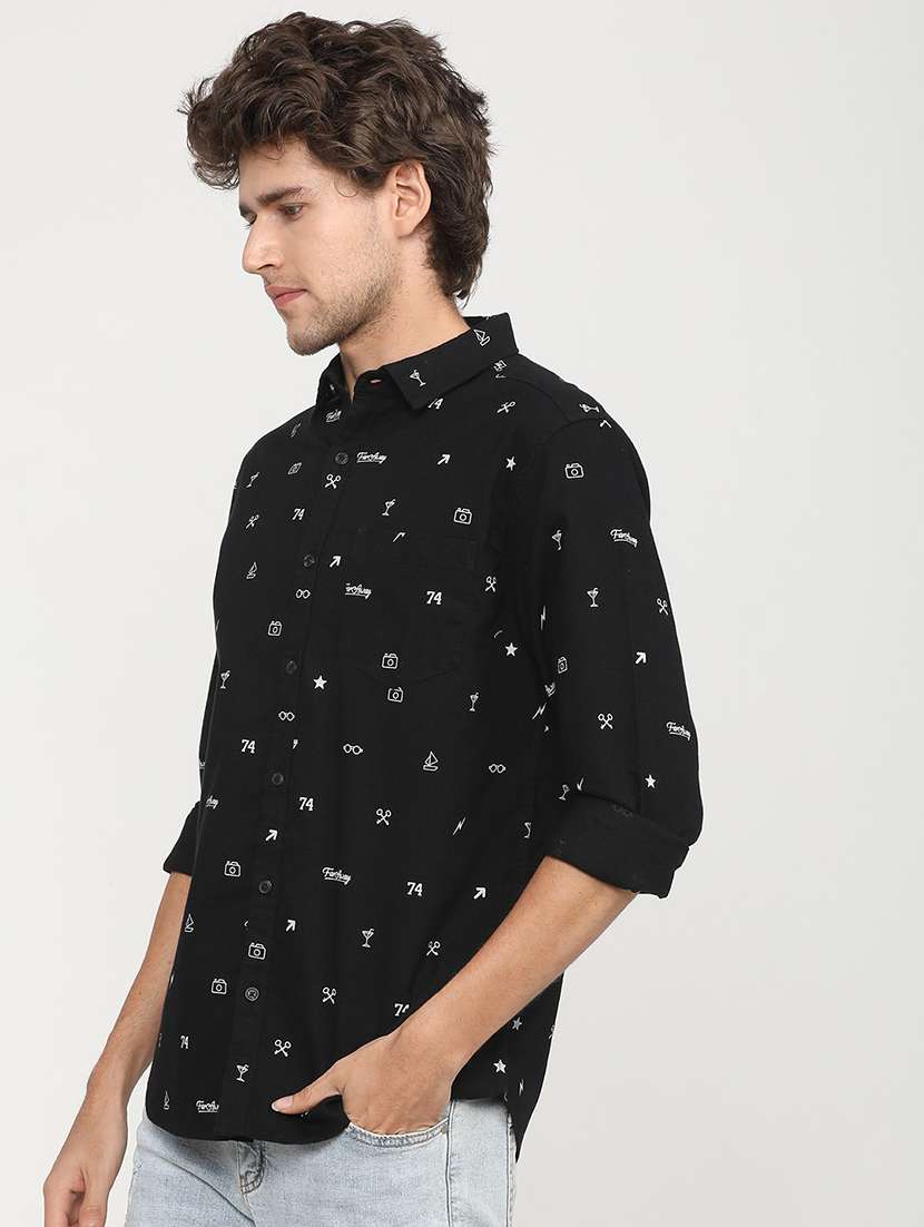 men collared printed casual shirt - 21487607 - Standard Image - 1