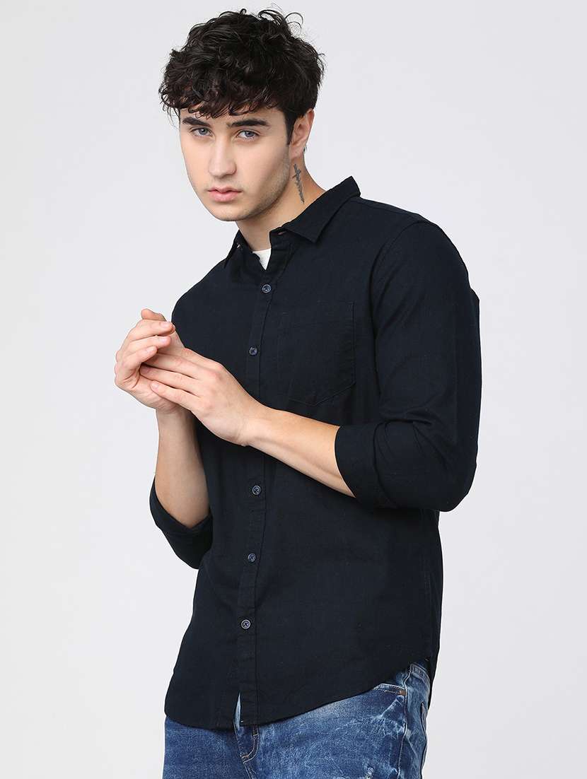 men collared solid casual shirt - 21487631 - Standard Image - 1