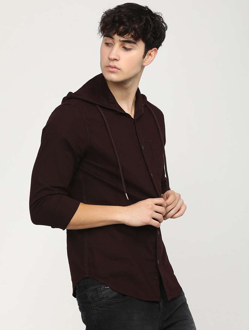 men hooded solid casual shirt - 21487638 -  Standard Image - 1