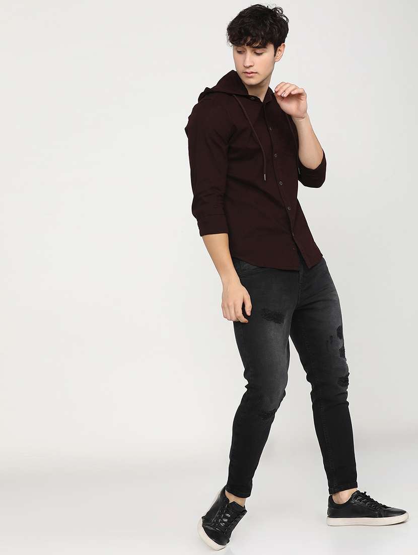 men hooded solid casual shirt - 21487638 -  Standard Image - 4