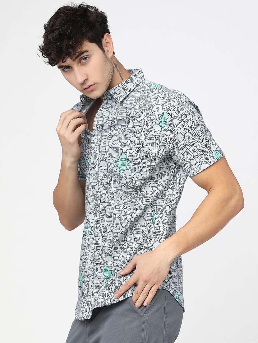 men collared printed casual shirt - 21487642 -  Standard Image - 1