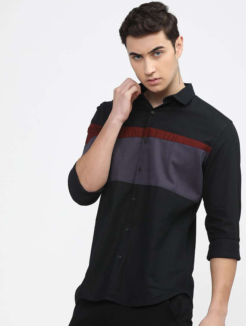 men collared color block casual shirt - 21487643 -  Standard Image - 1