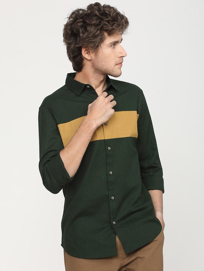 men collared color block casual shirt