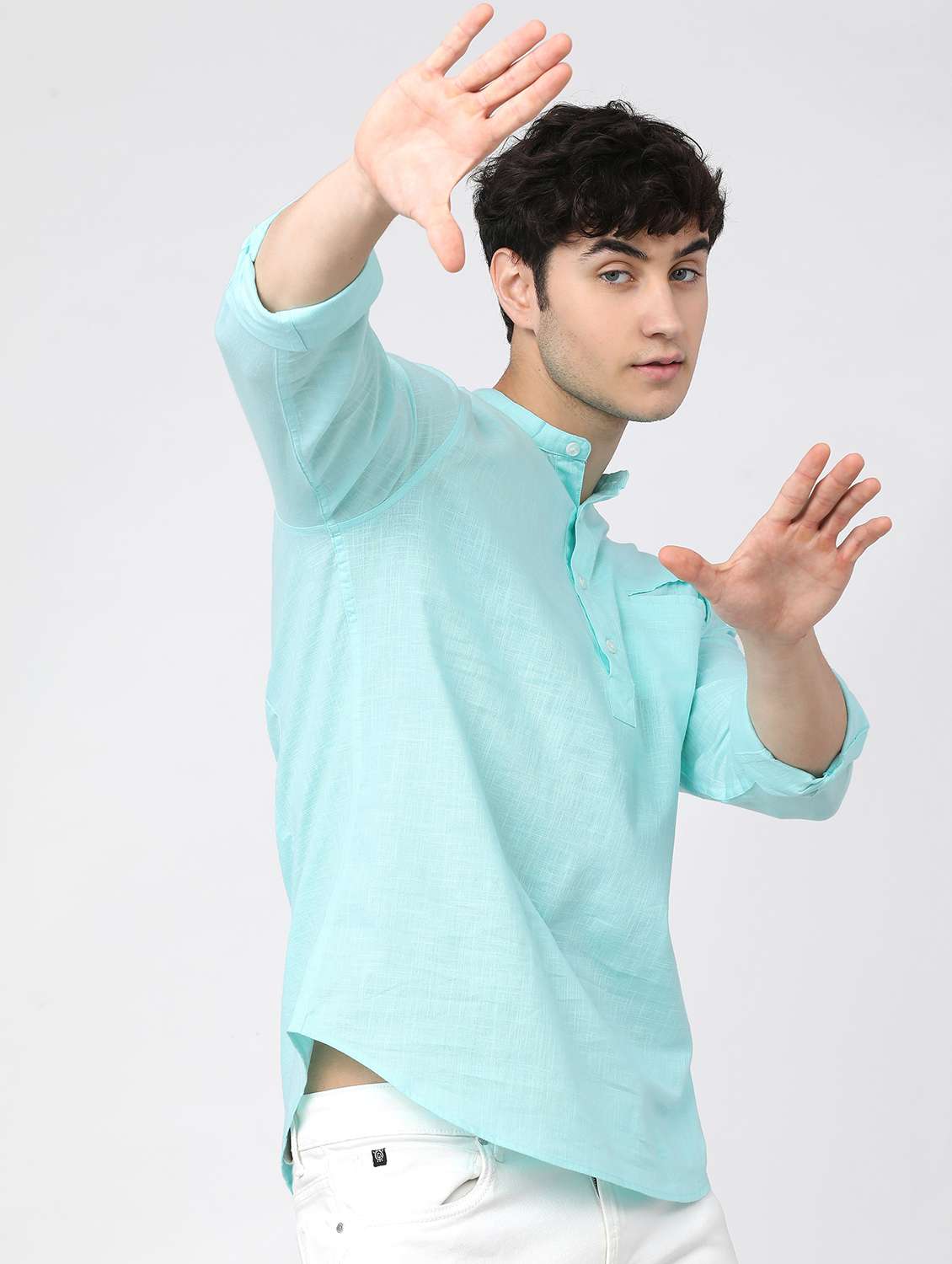 men solids mandarin neck short skurta - 21487683 -  Standard Image - 1