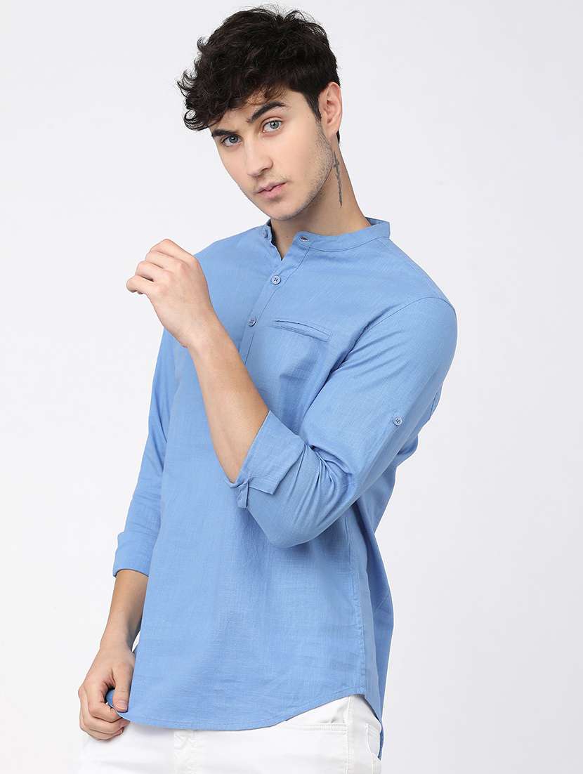 men solids mandarin neck short skurta - 21487686 -  Standard Image - 1