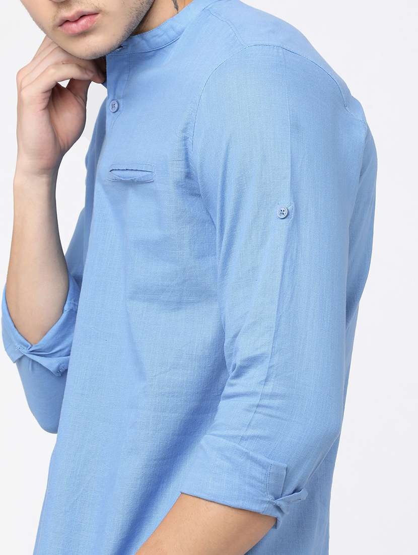 men solids mandarin neck short skurta - 21487686 -  Standard Image - 4