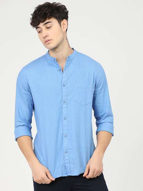 men mandrain collar long sleeves casual shirt - 21487701 -  Standard Image - 0