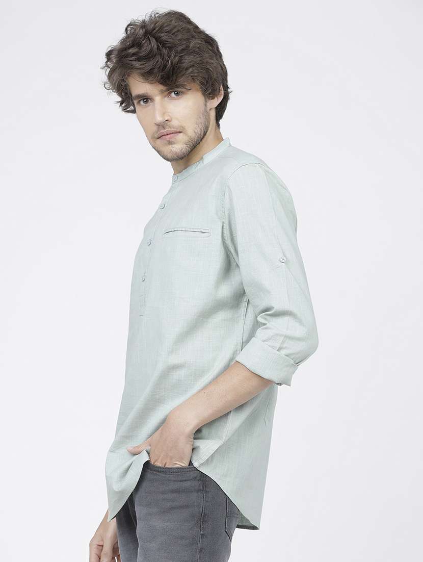 men solids mandarin neck short skurta - 21487735 -  Standard Image - 1