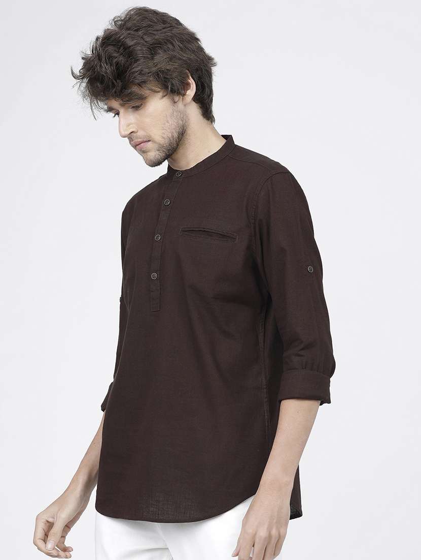 men solids mandarin neck short skurta - 21487736 -  Standard Image - 1