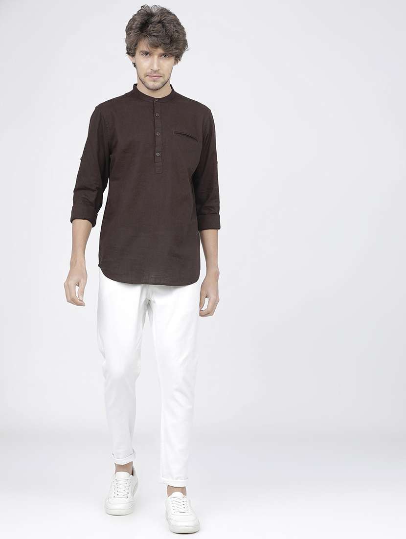 men solids mandarin neck short skurta - 21487736 -  Standard Image - 4